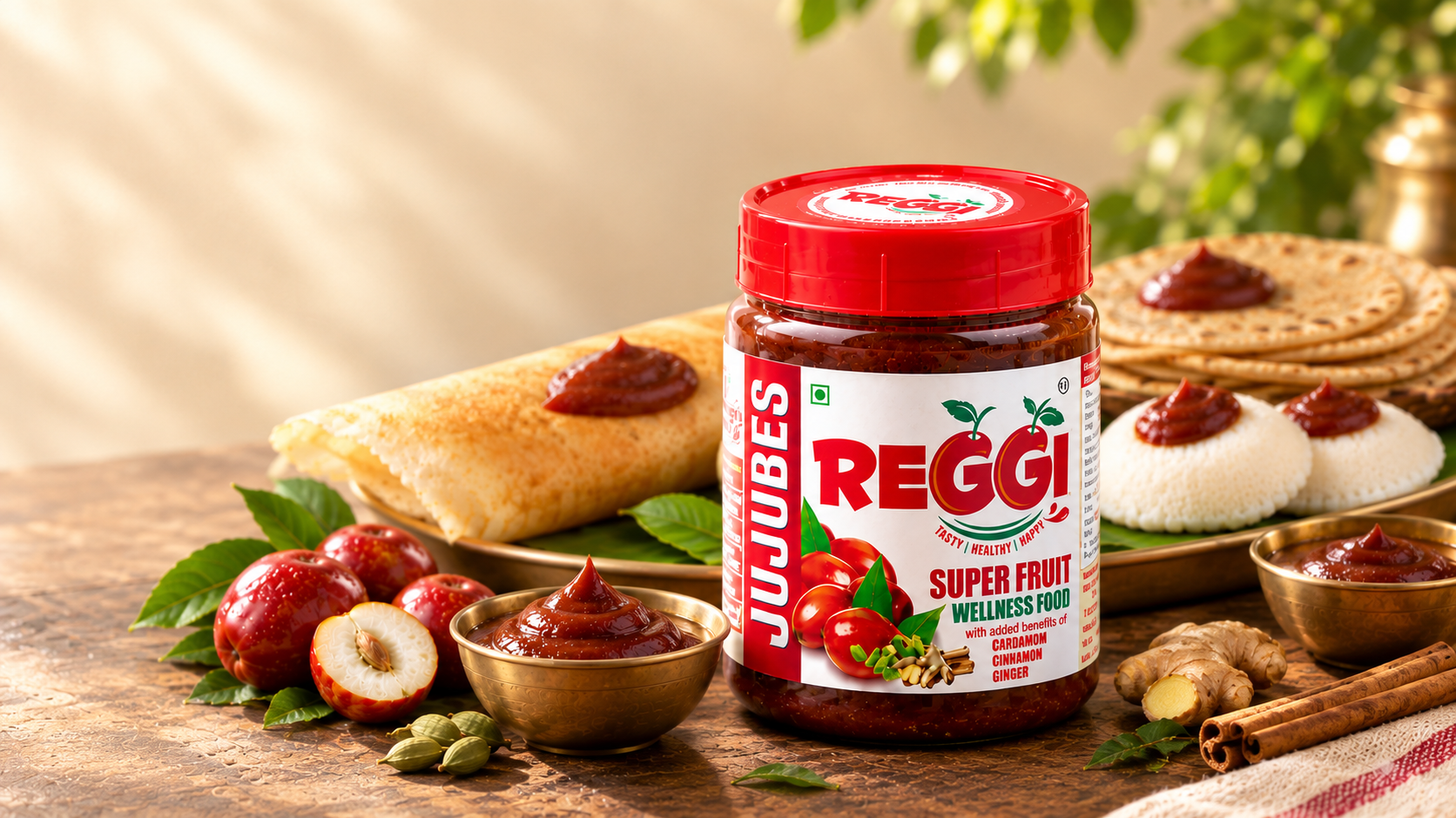 REGGI Elanthai Jujube Fruit Spread with traditional dosa and spices